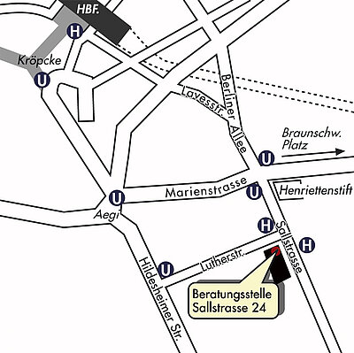 Lageplan der Beratungsstelle Sallstraße
